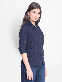 CRIMSOUNE CLUB - Womens Navy Blue Striped Shirt