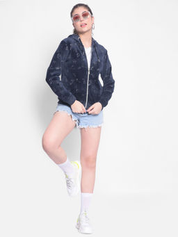 CRIMSOUNE CLUB - Womens Navy Blue Printed Sweatshirt with Hood