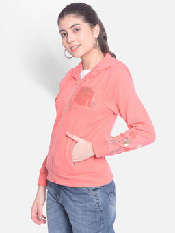CRIMSOUNE CLUB - Womens Pink Printed Sweatshirt with Hood