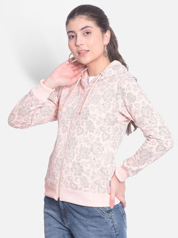 CRIMSOUNE CLUB - Womens Peach Printed Sweatshirt with Hood