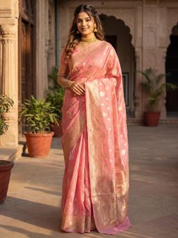Sareemall - Pink Woven Zari Design Designer Saree with Unstitched Blouse
