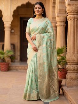 Sareemall - Sea Green Woven Zari Design Designer Saree with Unstitched Blouse