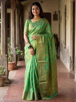 Sareemall - Mint Green Woven Zari Design Designer Saree with Unstitched Blouse