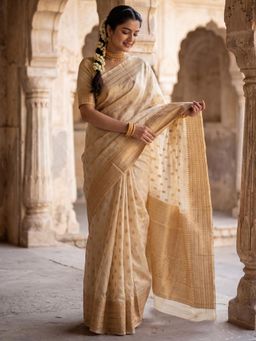 Sareemall - Cream Woven Zari Design Designer Saree with Unstitched Blouse
