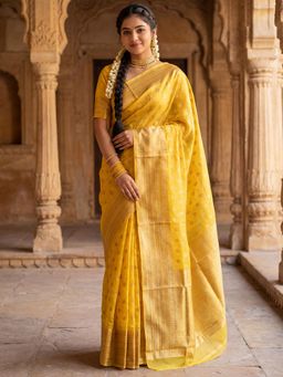 Sareemall - Yellow Woven Zari Design Designer Saree with Unstitched Blouse