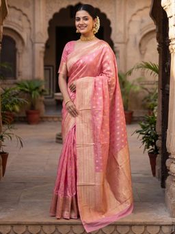 Sareemall - Pink Woven Zari Design Designer Saree with Unstitched Blouse