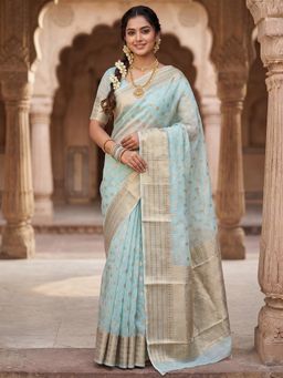Sareemall - Blue Woven Zari Design Designer Saree with Unstitched Blouse