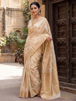 Sareemall - Cream Woven Zari Design Designer Saree with Unstitched Blouse