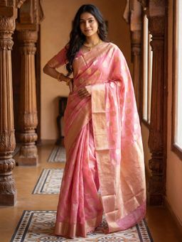 Sareemall - Pink Woven Zari Design Designer Saree with Unstitched Blouse