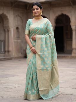 Sareemall - Green Woven Zari Design Designer Saree with Unstitched Blouse