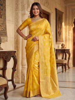 Sareemall - Yellow Woven Zari Design Designer Saree with Unstitched Blouse