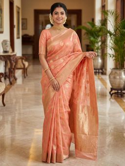 Sareemall - Peach Woven Zari Design Designer Saree with Unstitched Blouse