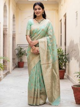 Sareemall - Sea Green Woven Zari Design Designer Saree with Unstitched Blouse