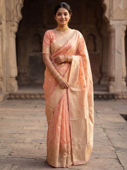 Sareemall - Peach Woven Zari Design Designer Saree with Unstitched Blouse