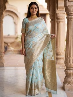 Sareemall - Blue Woven Zari Design Designer Saree with Unstitched Blouse