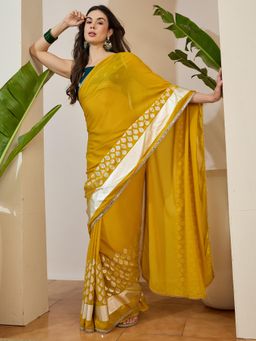 Sareemall - Georgette Yellow Embellished Designer Saree with Unstitched Blouse