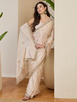 Sareemall - Chinnon Off White Embellished Designer Saree with Unstitched Blouse