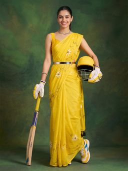 Sareemall - Chiffon Yellow Printed Designer Saree with Unstitched Blouse