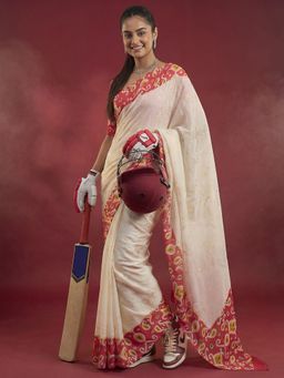 Sareemall - Georgette Cream Printed Designer Saree with Unstitched Blouse