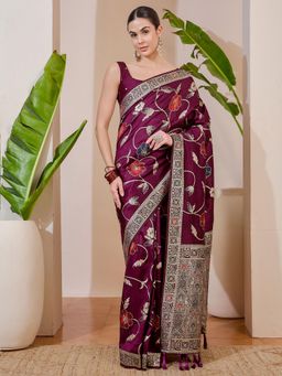 Sareemall - Dola Silk Wine Woven Design Designer Saree with Unstitched Blouse