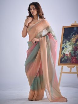 Sareemall - Pure Silk Multicolored Embellished Designer Saree with Unstitched Blouse