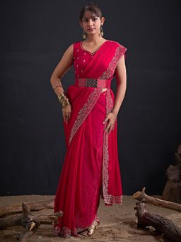 Sareemall - Satin Silk Pink Embellished Designer Saree with Unstitched Blouse