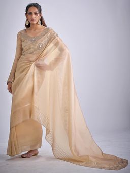 Sareemall - Organza Cream Embellished Designer Saree with Unstitched Blouse