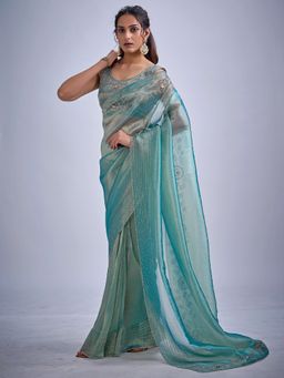 Sareemall - Organza Sea Green Embellished Designer Saree with Unstitched Blouse
