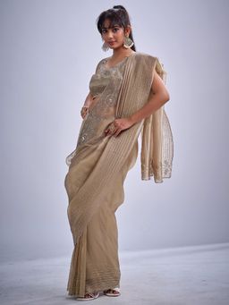 Sareemall - Organza Gold Embellished Designer Saree with Unstitched Blouse