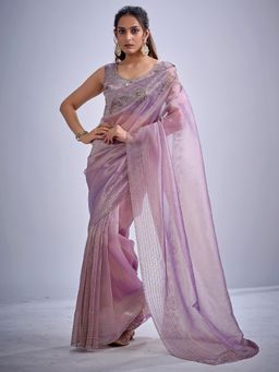 Sareemall - Organza Lavender Embellished Designer Saree with Unstitched Blouse