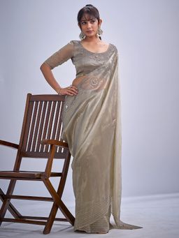 Sareemall - Organza Silver Embellished Designer Saree with Unstitched Blouse