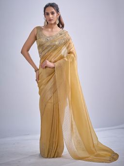 Sareemall - Organza Mustard Embellished Designer Saree with Unstitched Blouse