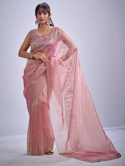 Sareemall - Organza Pink Embellished Designer Saree with Unstitched Blouse