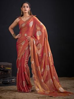Sareemall - Satin Silk Rust Embellished Designer Saree with Unstitched Blouse