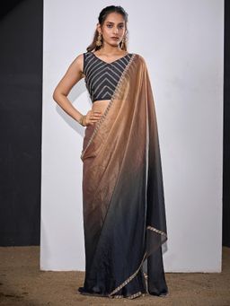 Sareemall - Satin Silk Charcoal Grey Embellished Designer Saree with Unstitched Blouse