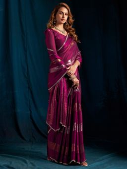 Sareemall - Satin Silk Wine Embellished Designer Saree with Unstitched Blouse
