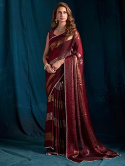 Sareemall - Satin Silk Maroon Embellished Designer Saree with Unstitched Blouse