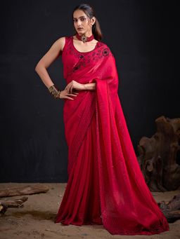 Sareemall - Satin Silk Pink Embellished Designer Saree with Unstitched Blouse