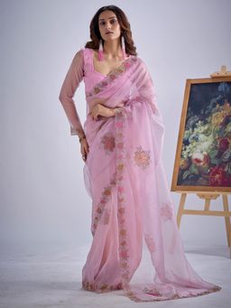 Sareemall - Organza Lavender Embellished Designer Saree with Unstitched Blouse