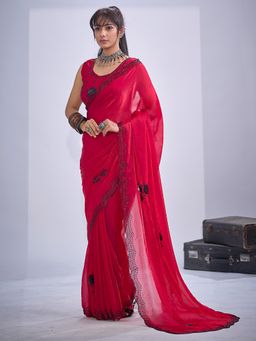 Sareemall - Satin Silk Pink Embellished Designer Saree with Unstitched Blouse