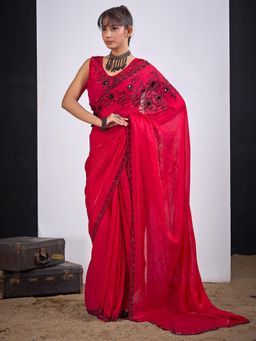 Sareemall - Satin Silk Pink Embellished Designer Saree with Unstitched Blouse