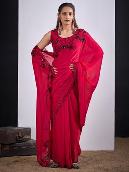 Sareemall - Satin Silk Pink Embellished Designer Saree with Unstitched Blouse