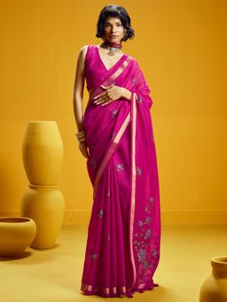 Sareemall - Cotton Silk Pink Woven Design Designer Saree with Unstitched Blouse