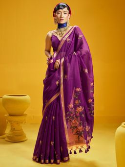 Sareemall - Cotton Silk Purple Woven Design Designer Saree with Unstitched Blouse