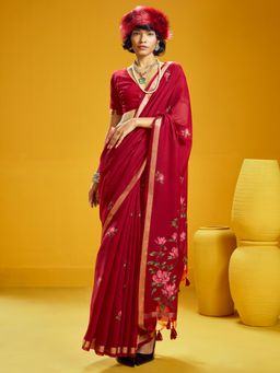 Sareemall - Cotton Silk Red Woven Design Designer Saree with Unstitched Blouse