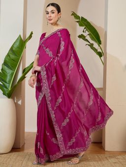 Sareemall - Vichitra Silk Pink Embellished Designer Saree with Unstitched Blouse