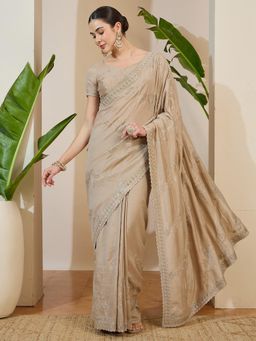 Sareemall - Vichitra Silk Beige Embellished Designer Saree with Unstitched Blouse