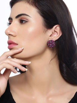 Shoshaa - Maroon & Gunmetal-Toned Circular Studs