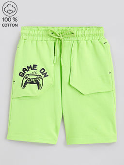 Hopscotch - Pure Cotton Typographic Shorts Green