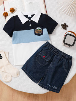 Hopscotch - Colour-block Polo T-Shirt & Shorts Multi-Color